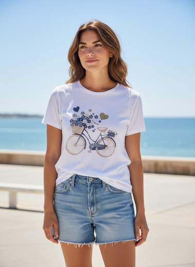 STILL T-Shirt Donna Bianca con Stampa Decorativa Frontale