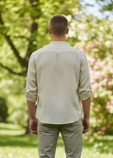 STILL Camicia Uomo in Lino Collo Coreano – Camicia Estiva Leggera