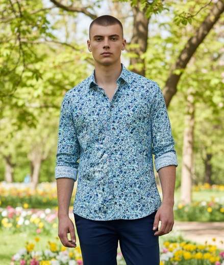 STILL Camicia Uomo Fantasia Floreale – Camicia Slim Fit Manica Lunga Casual Elegante