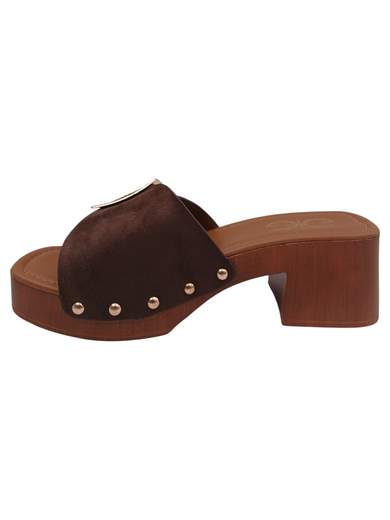 Sandali Sabot Donna Marroni con Tacco Largo