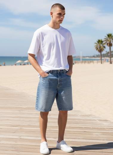 STILL Bermuda Uomo Denim Azzurro Chiaro – Shorts Jeans Casual Baggy Estivi