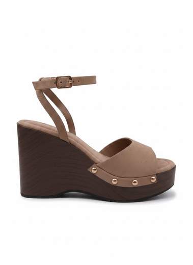 Sandali Donna con Zeppa Effetto Legno e Cinturino Regolabile