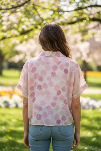 STILL Camicia Donna Pois Rosa Trasparente con Nodo – Blusa Leggera Elegante Estate