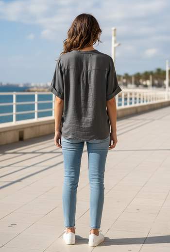 STILL Camicia Donna Morbida Manica Corta con Nodo