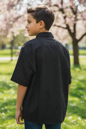 STILL Camicia Bambino Nera Micro Pois Oversize