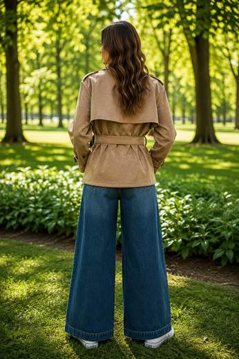 STILL Giacca Donna Trench Corta in Ecopelle Marrone con Cintura e Colletto Alto
