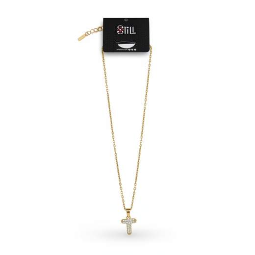 STILL Collana Donna con Ciondolo a Lettera e Strass – Oro e Argento