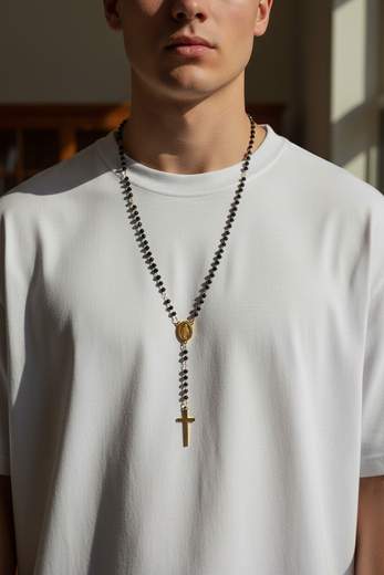 Collana Rosario Uomo Moderna con Croce