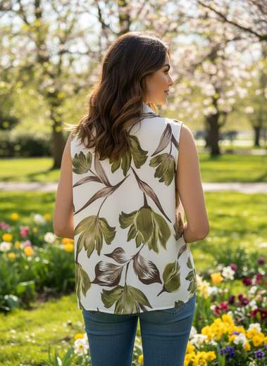 STILL Camicia Donna Floreale Senza Maniche con Nodo - Blusa Estiva