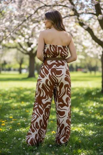 STILL Abito Tuta Donna Fantasia con Pantalone Palazzo e Cintura