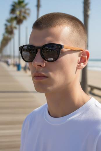 STILL KRONOS - Occhiali da Sole Uomo con Aste Effetto Legno e Protezione UV400