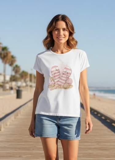 T-Shirt Donna Bianca con Stampa Decorativa