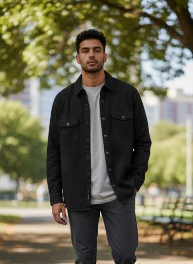 STILL Camicia Nera Casual con Bottoni Manica Lunga