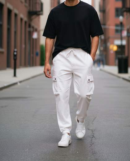 Pantalone Uomo Slim Cargo con Coulisse e Tasche Laterali – Look Casual e Funzionale