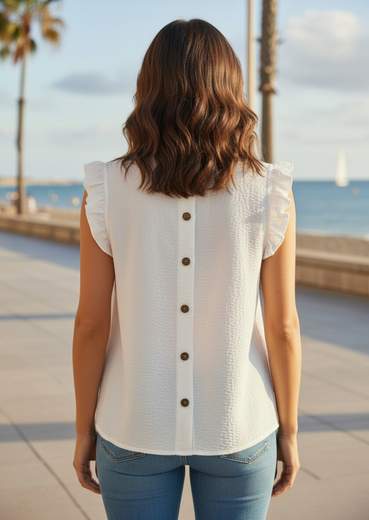 STILL Blusa Donna con Volant sulle Spalle e Bottoni sul Retro