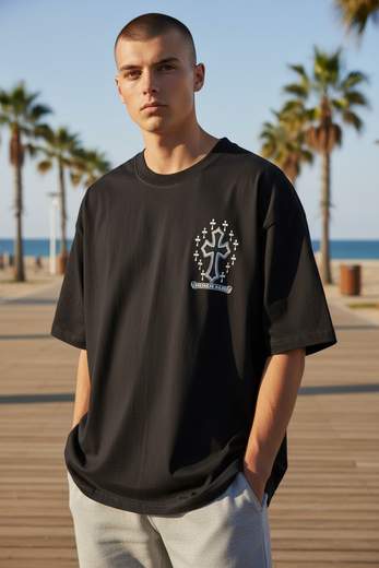 STILL T-Shirt Uomo Oversize Nera Artistic Style Cross