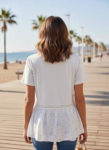 STILL Maglia Donna con Balza Sangallo e Manica Corta