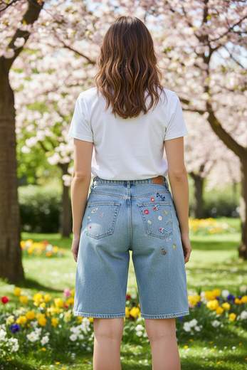 STILL Bermuda Donna in Denim con Ricami