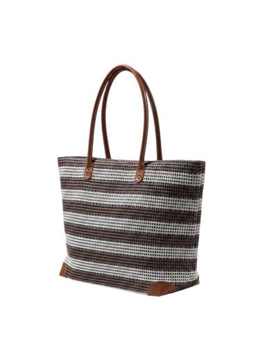 Borsa Shopper Intrecciata Donna Capiente con Dettagli Effetto Cuoio