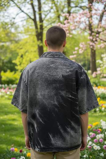 STILL Camicia Uomo Acid Wash Manica Corta Oversize – Stile Urban Casual Streetwear