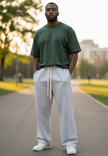 STILL Pantalone Sottotuta Baggy in Cotone Garzato Tinta Unita