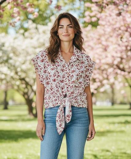 Camicia Donna a Pois con Nodo e Volant