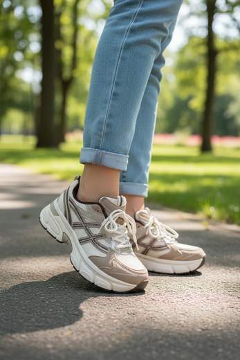 STILL Sneakers Donna Beige e Tortora con Suola Chunky