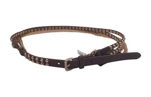 STILL Cintura Donna Marrone con Borchie e Catene Oro | Stile Western Chic