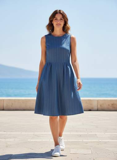 STILL Abito Donna Midi Smanicato a Righe
