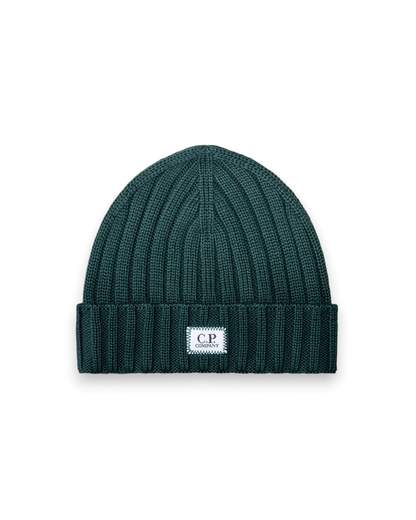 C.P. COMPANY EXTRAFINE MERINO WOOL LOGO BEANIE