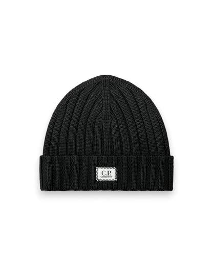C.P. COMPANY EXTRAFINE MERINO WOOL LOGO BEANIE