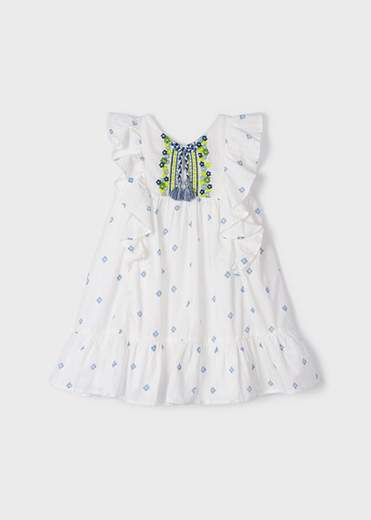 Vestito Stampato con Ricami Bambina