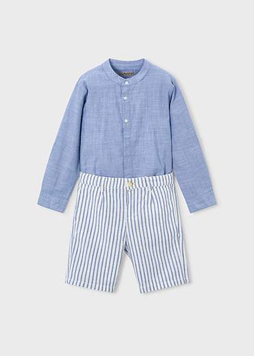 Completo bermuda e maglietta manica lunga in lino bambino
