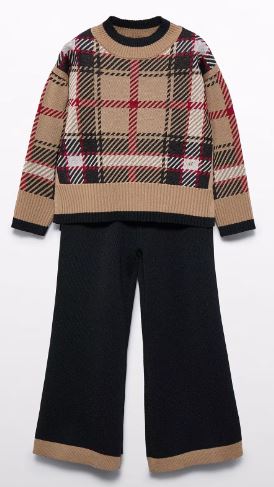 Completo in maglia quadri pantalone bambina