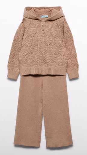 Completo pantalone in maglia con cappuccio bambina