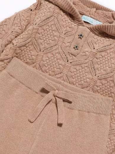 Completo pantalone in maglia con cappuccio bambina