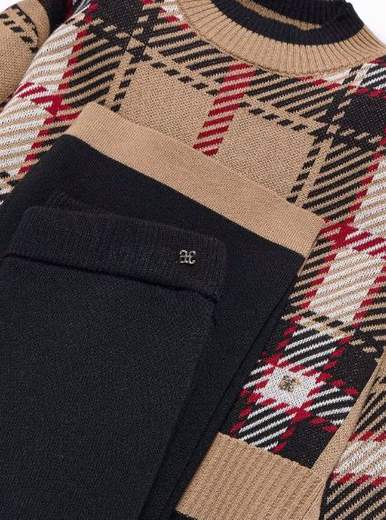 Completo in maglia quadri pantalone bambina