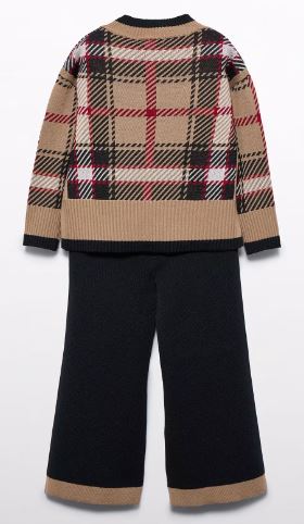 Completo in maglia quadri pantalone bambina