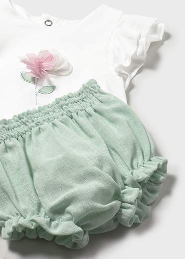 Completo pantalone e maglietta con fiore neonata